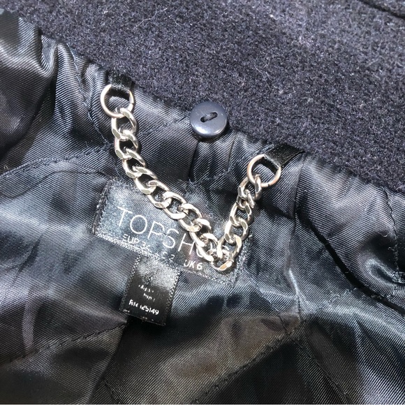 Topshop Wool Blend Navy Double Breasted Short Peacoat 2 - Picture 5 of 8